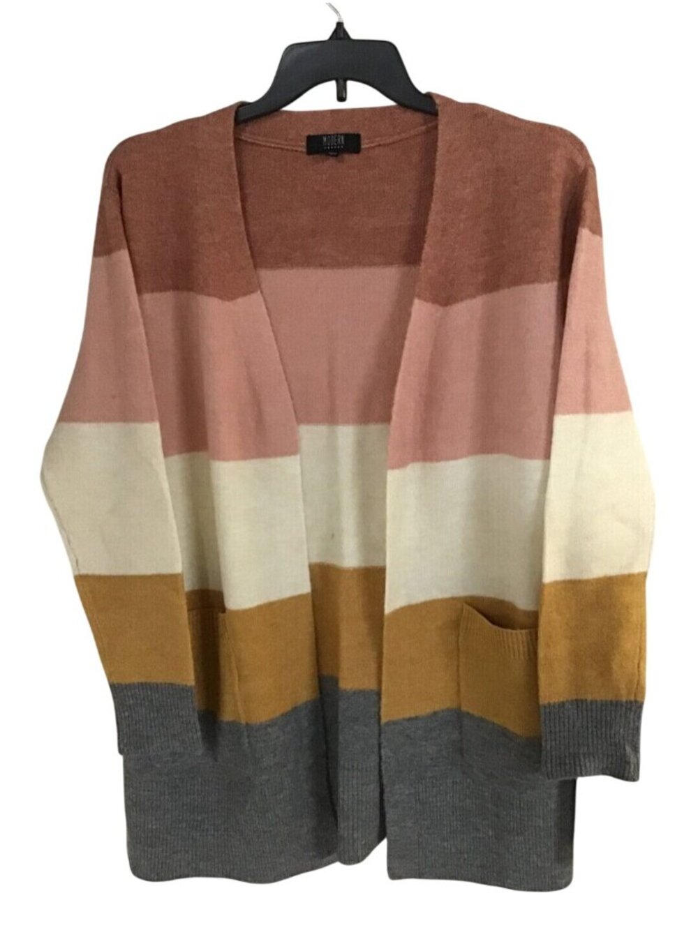 Modern Canvas Womens Large Blush Pink Color Block Open Front Cardigan